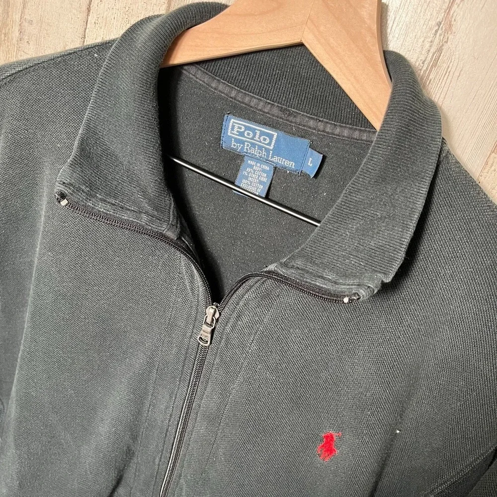 Vintage Polo Ralph Lauren Knit Sweater Black Full‎ Zip Faded Mens Size Large